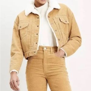 Levis Sherpa Womens Corduroy Trucker Jacket Beige